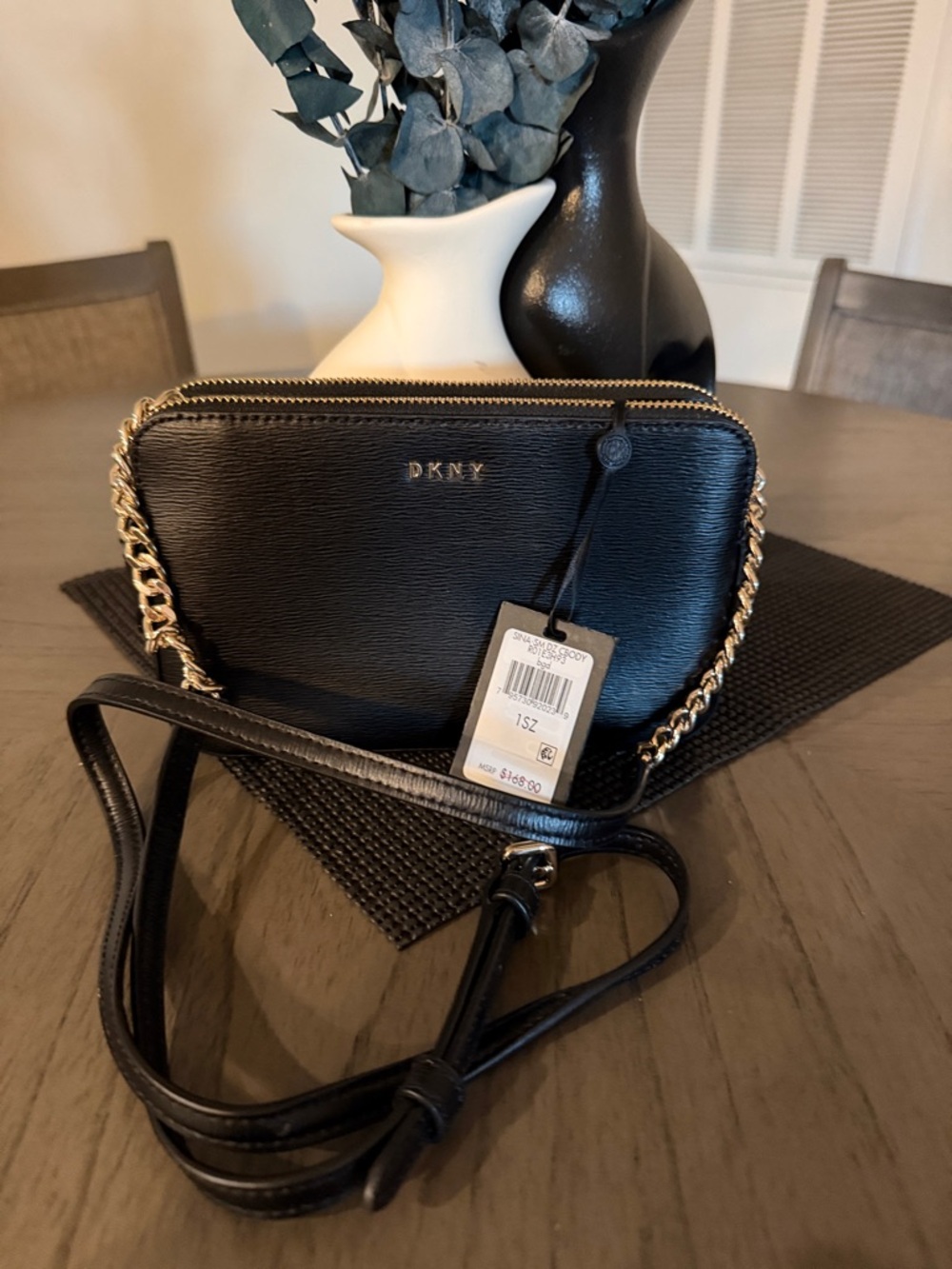 DKNY Black Crossbody Bag with Gold Chain Adjustable Strap